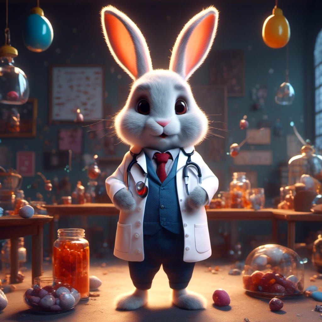 Anthropomorphic Rabbit Doctor Digital Matte Painting