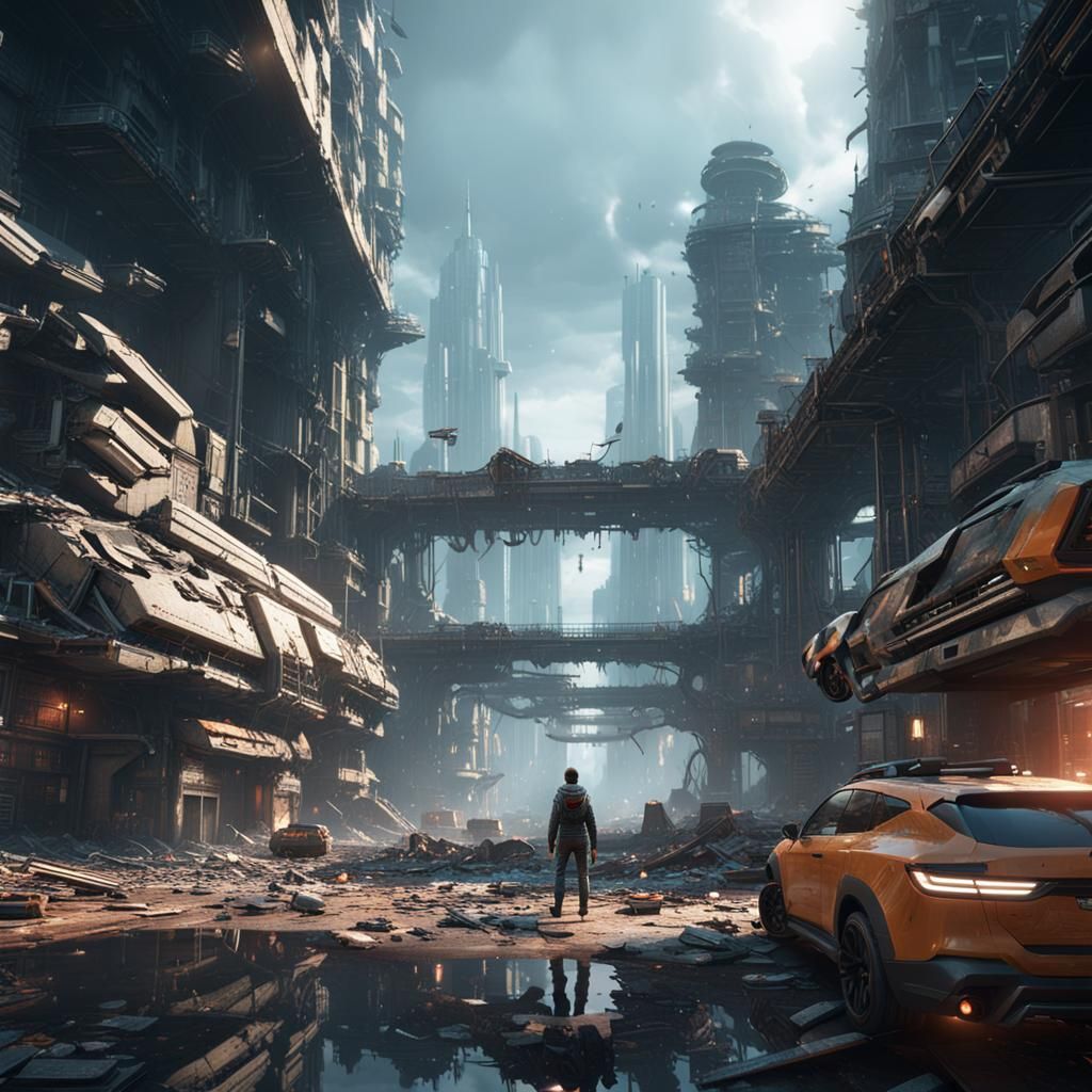 Dystopian Sci-Fi City in 3D Cinematic Style