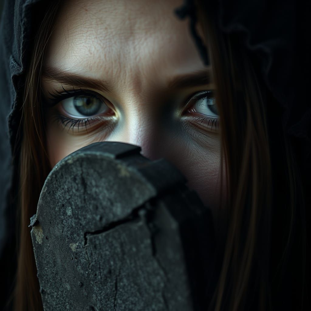 Mystical Woman's Eyes Reflect Ancient Gravestone