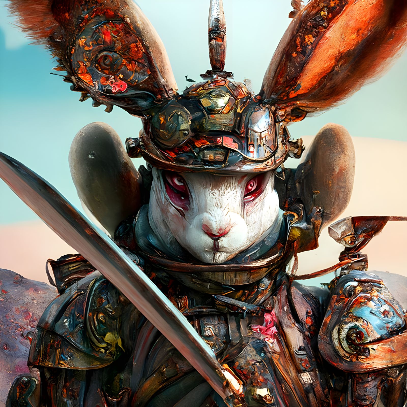 Photorealistic Samurai Bunny in Borderlands Style