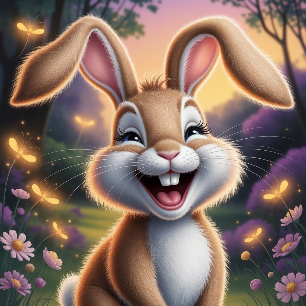 Laughing Bunny in Enchanted Forest: Digital Painting