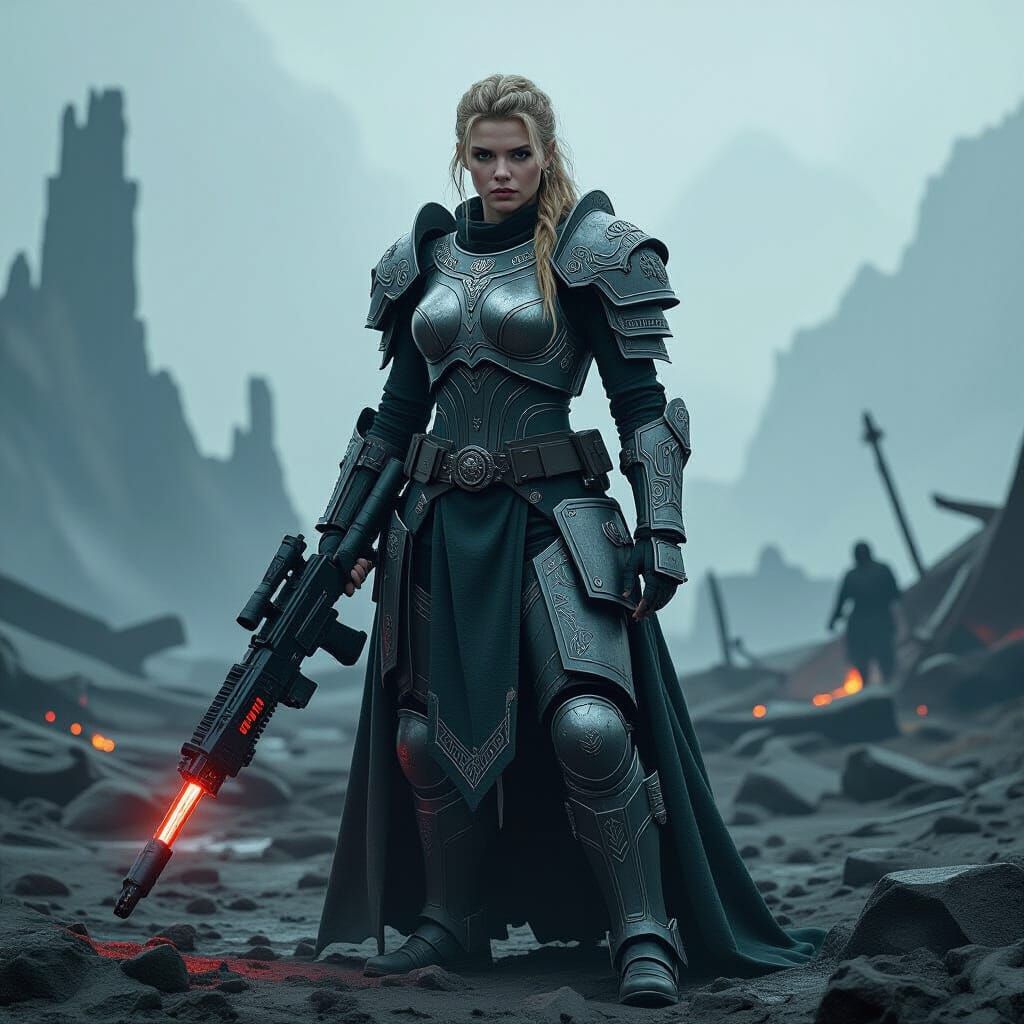 Anya Taylor-Joy as Space Marine in Dark Fantasy Style
