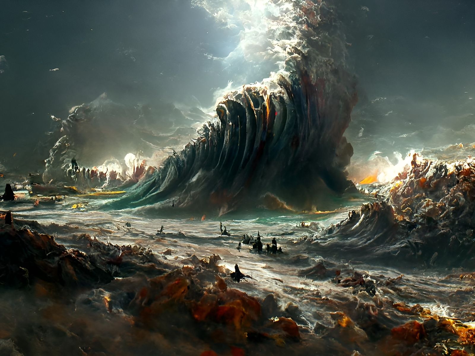 Epic Tsunami Painting in Romantic Style
