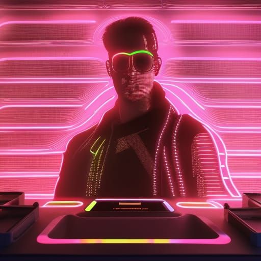 Colorful Neon Robot in Cyberpunk Style