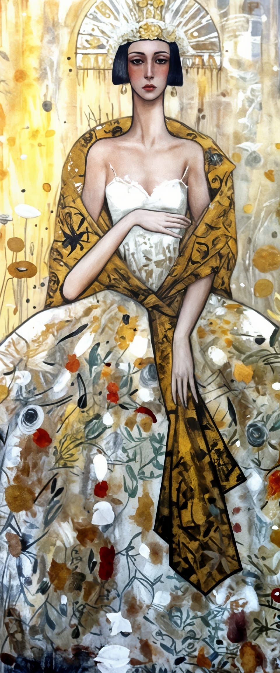 Woman in a Secluded, Golden Garden, in the Style of the Old....