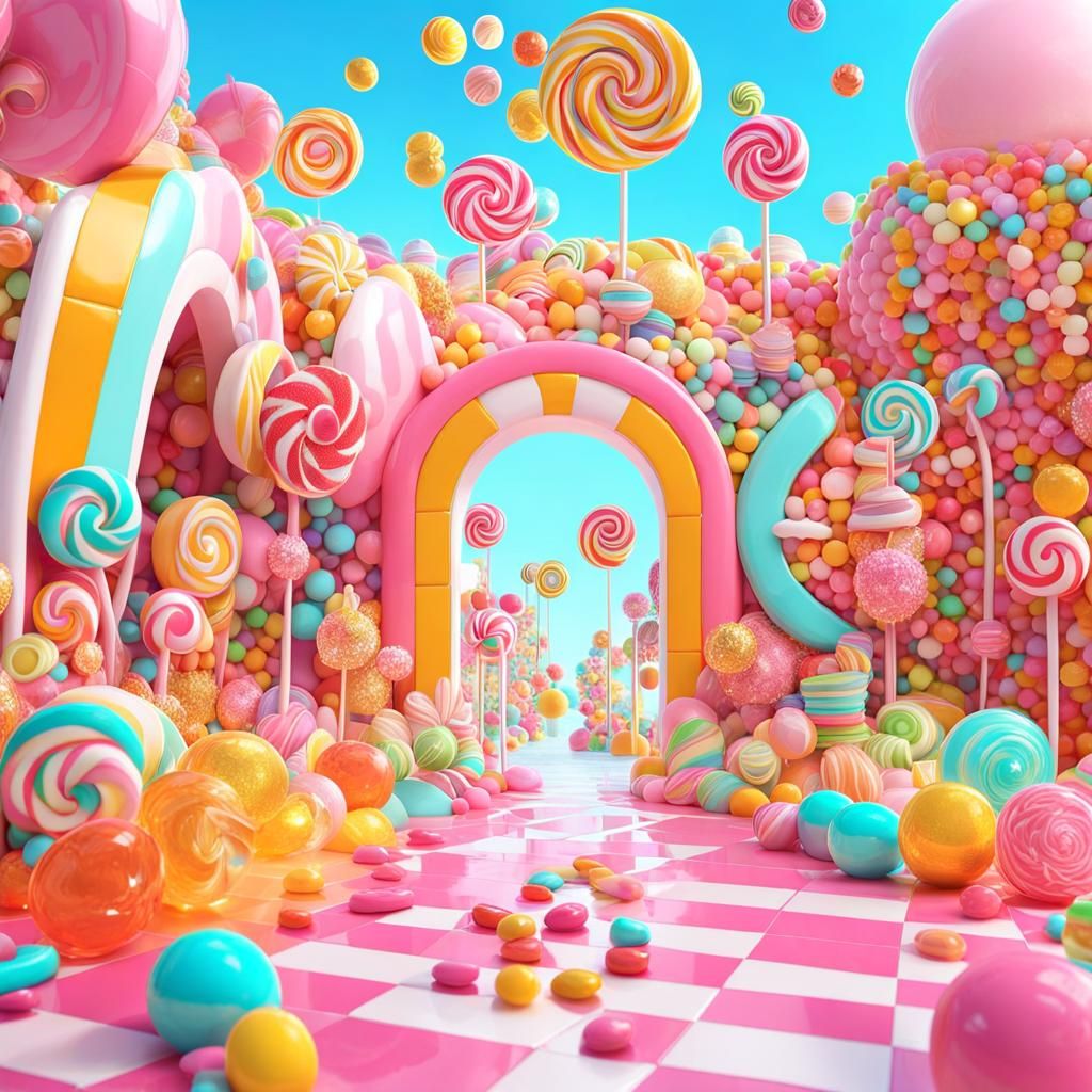 Vibrant Candy Worldscape in 3D Render Style
