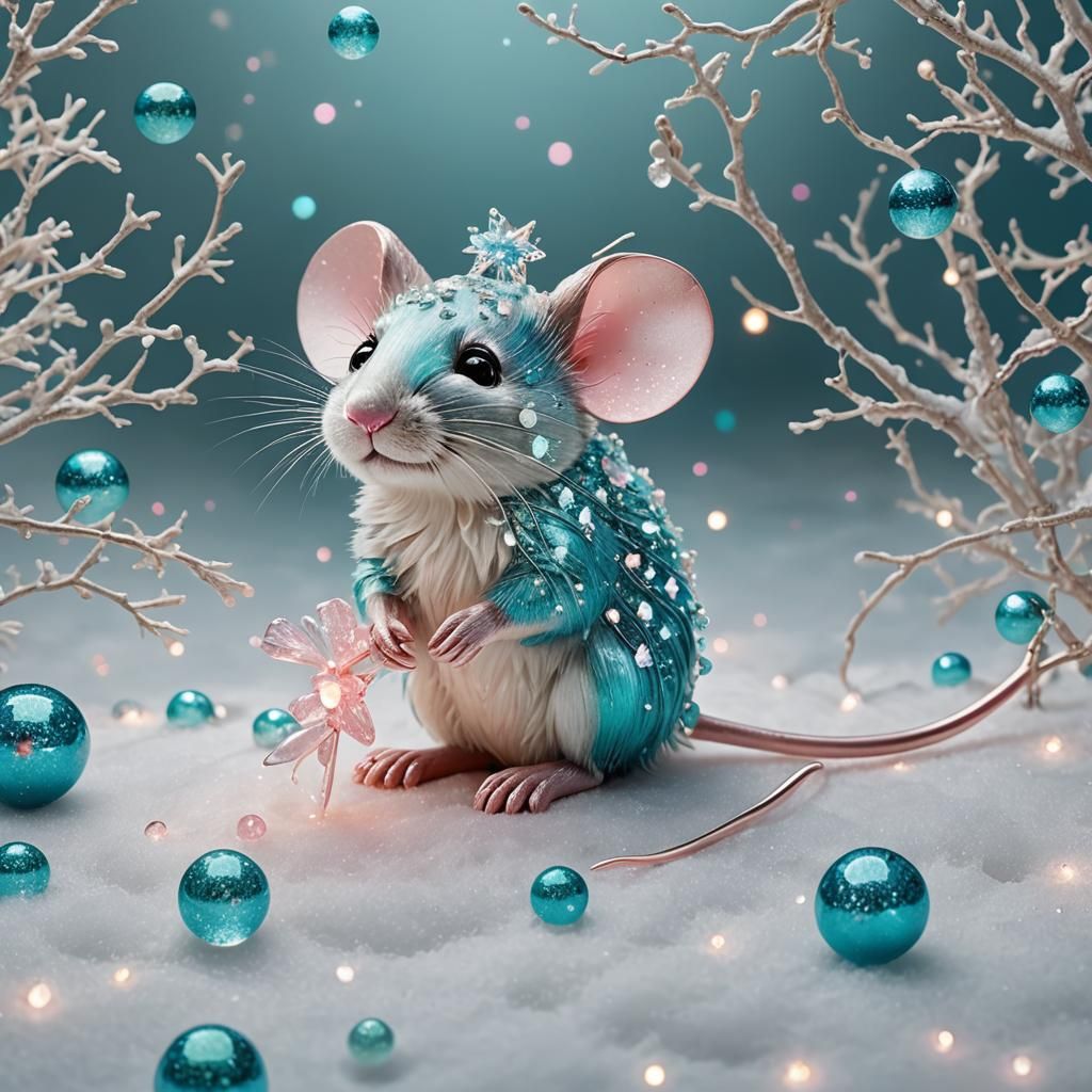 Opalescent Christmas Mouse with Starry Cloak