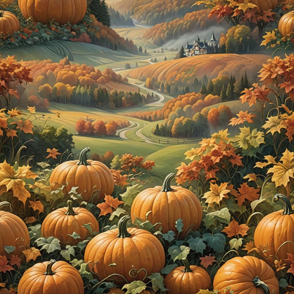 Ethereal Fantasy Pumpkin in Autumn Landscape