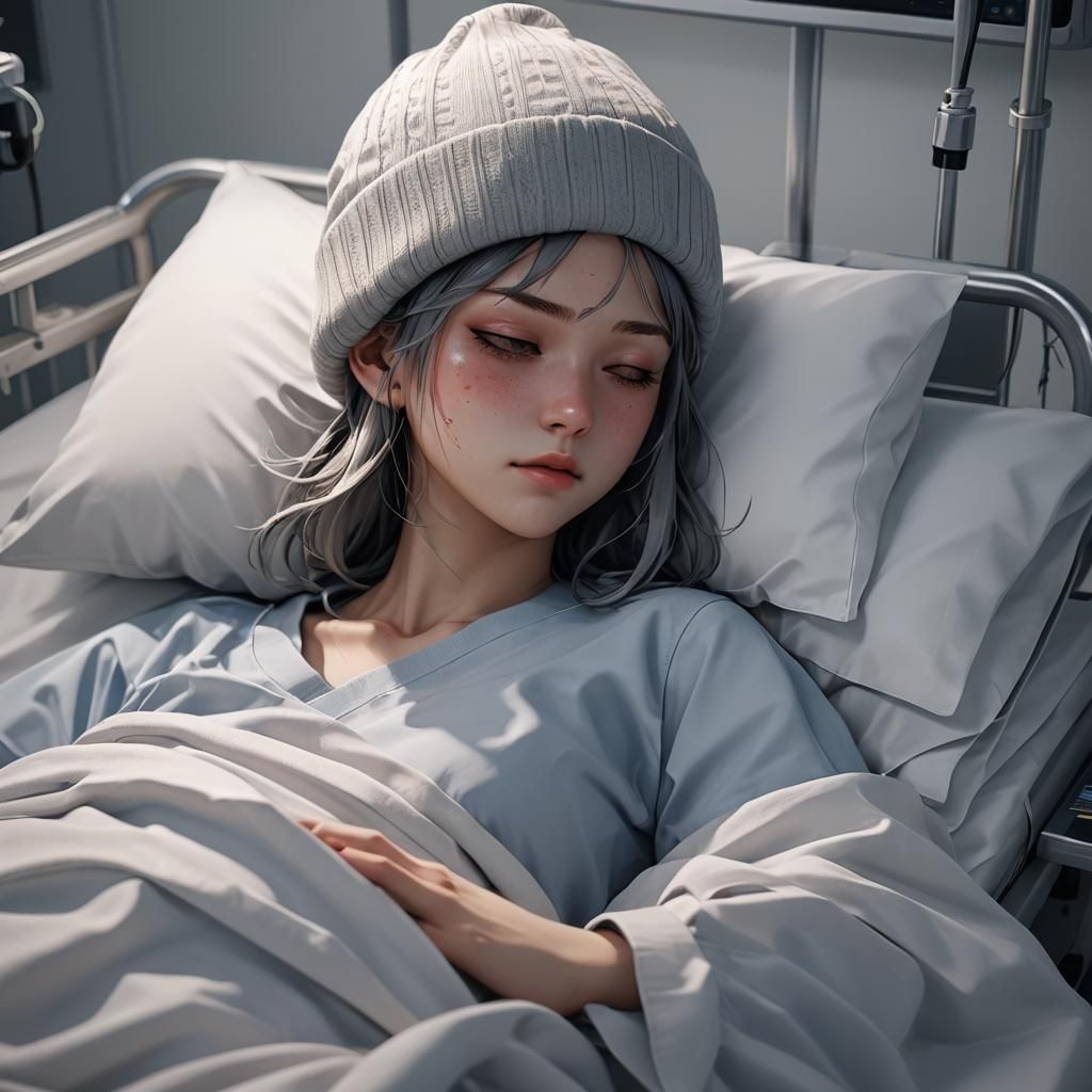 A girl, sick