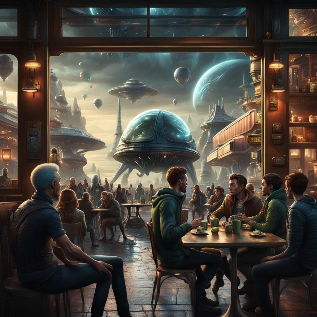 Alien Cafe Encounter: A Matte Painting in 8K
