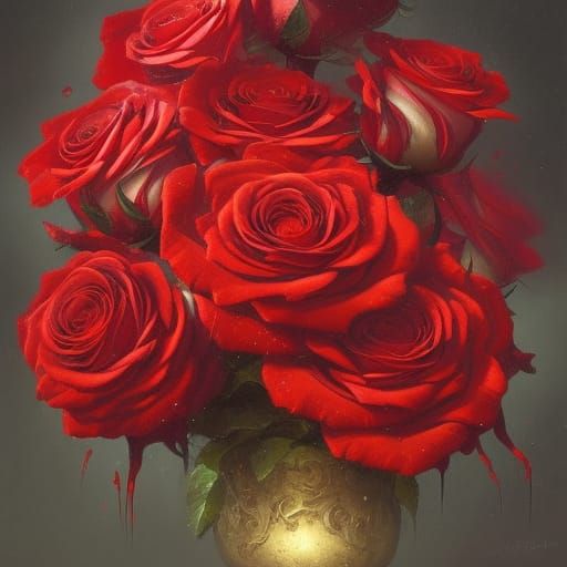 Magnificent Crimson Roses Bouquet in Dark Fantasy Style