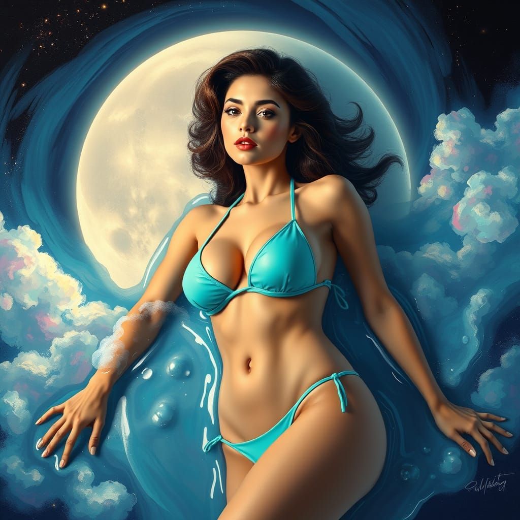 Surreal Goddess Emerges from Vibrant Lunar Dreamscape