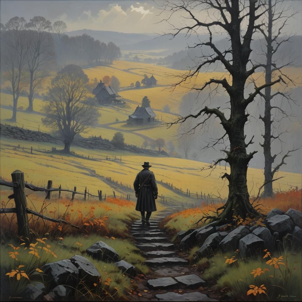 Melancholic Autumn Fields in Oil Painting Style
