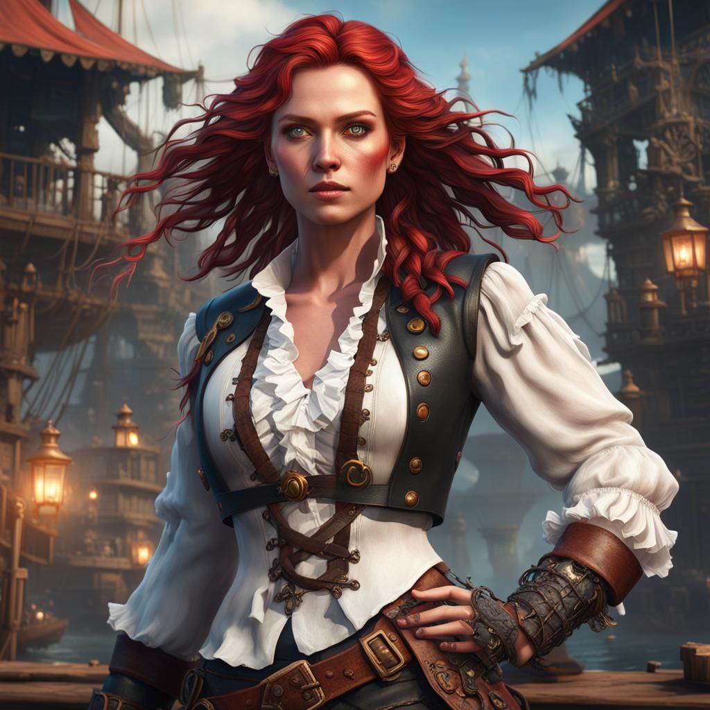 Beautiful Female Pirate Concept Art in 8K