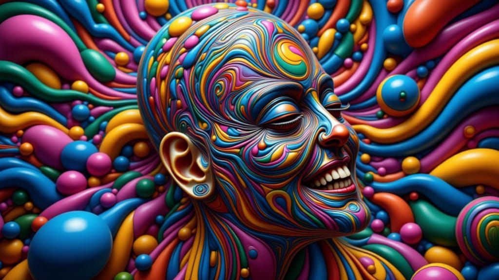 Surreal Portrait of a Grinning Lunatic in Quantum Dream Styl...
