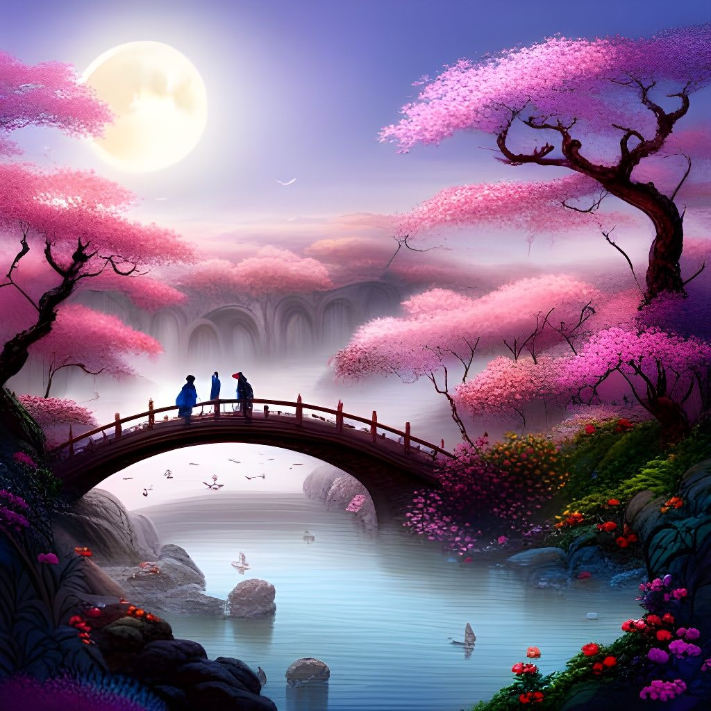 Magpie Bridge Scene: Fantastical Matte Painting