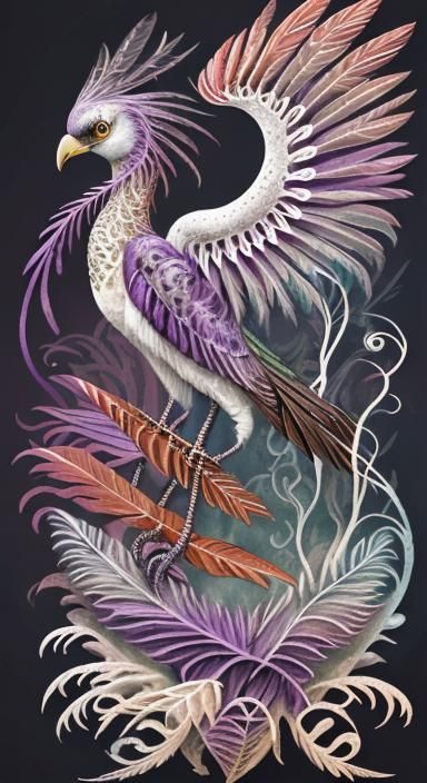 Dynamic Prehistoric Bird in Watercolor Painting