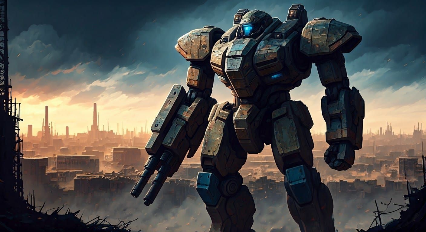 Cyberpunk Mech in Urban Decay