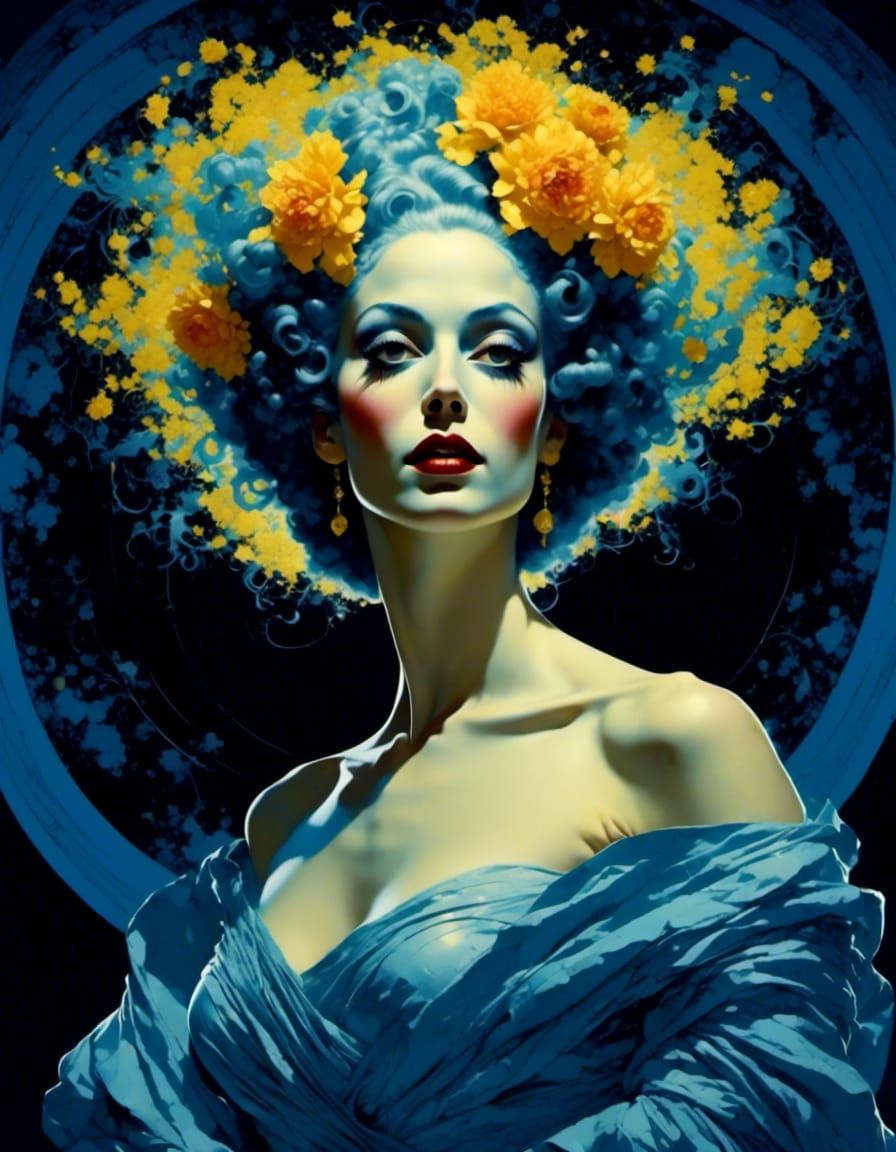 Bride of Frankenstein Halloween Portrait in Pop Art Style