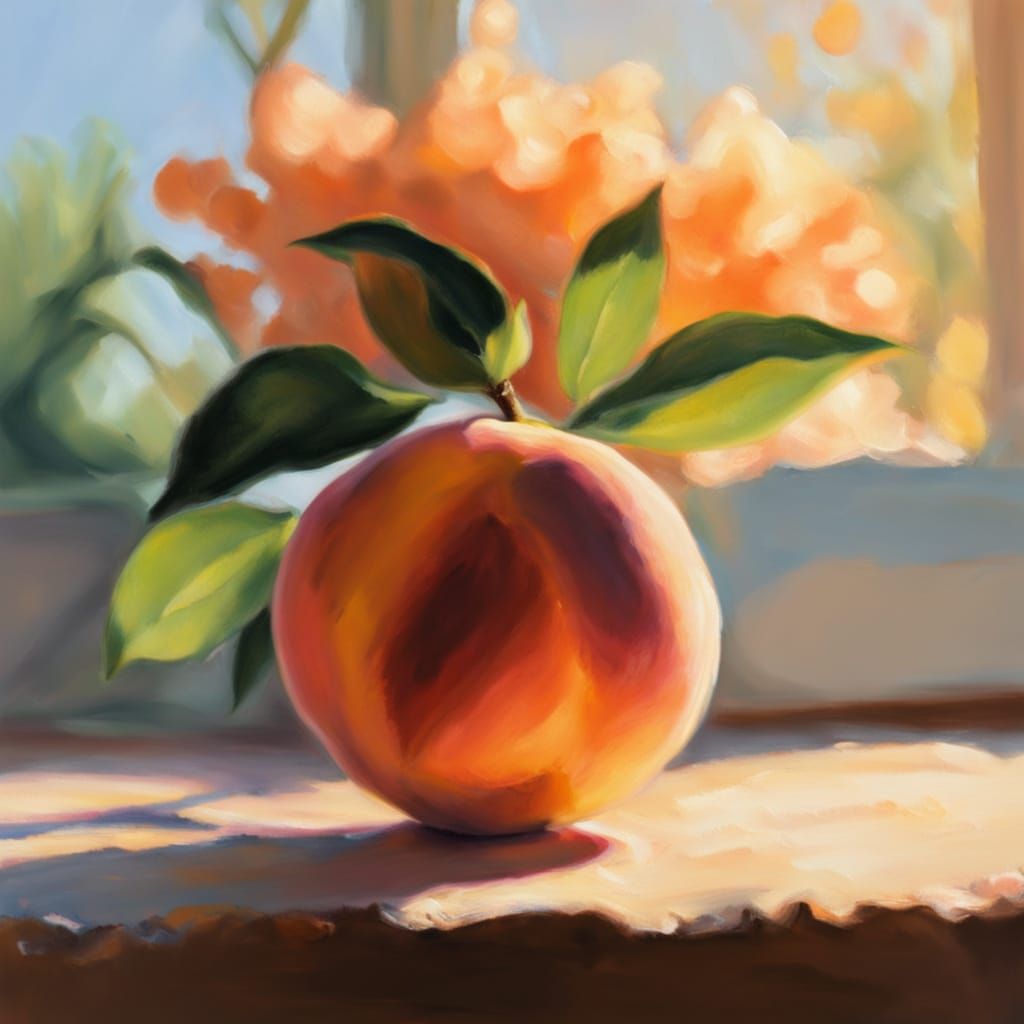 Sunlit Peach in Gouache Impressionism