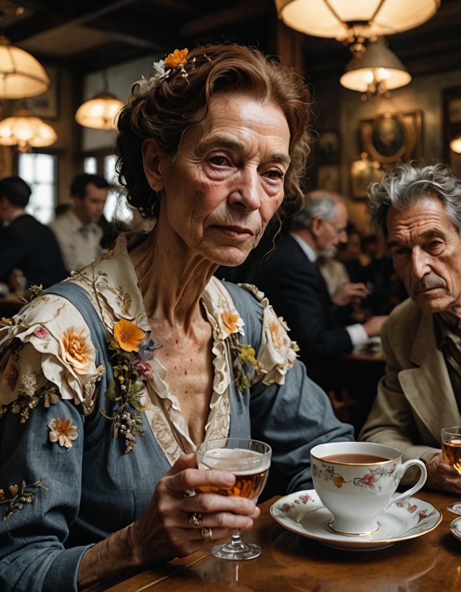 Surreal Alien Restaurant Celebration in Gritty Style