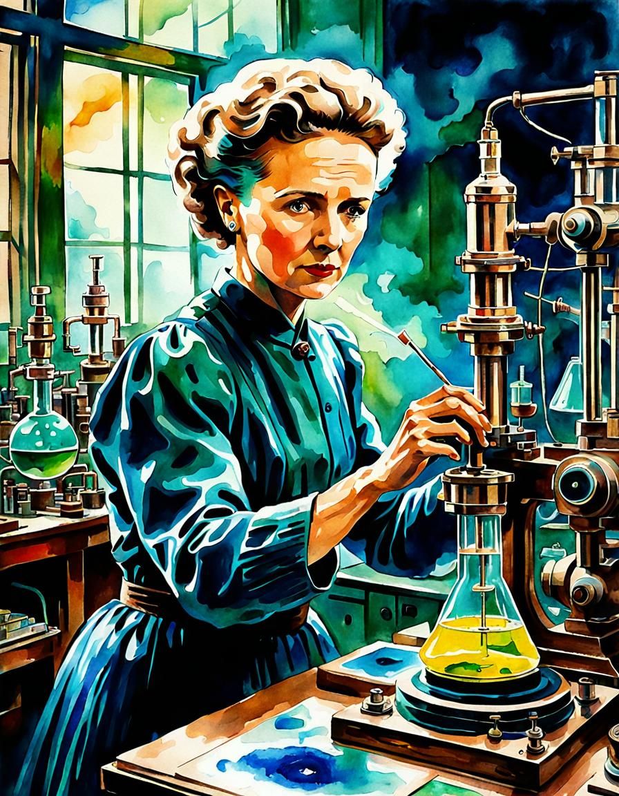 Marie Curie's Radioactive Work: A Watercolor Portrait