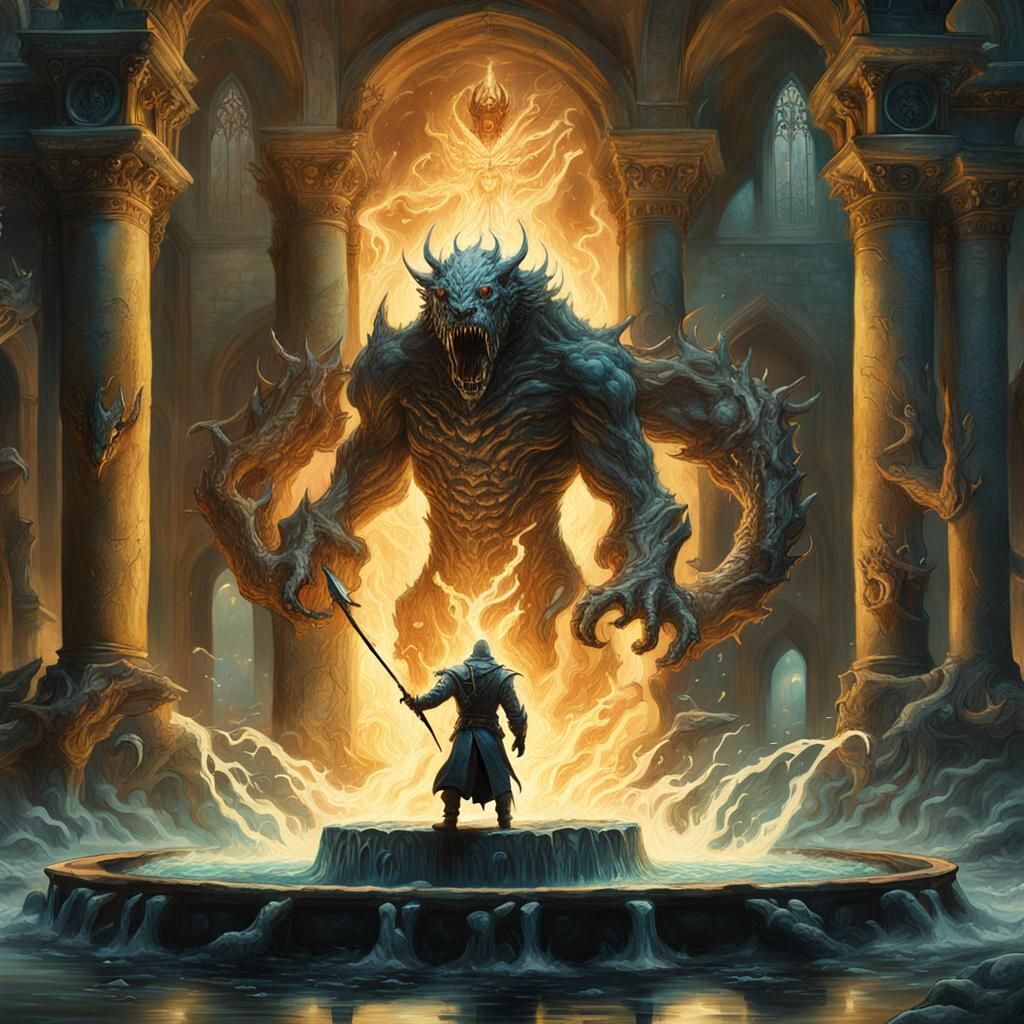 Ecthelion of the Fountain confronts Gothmog Chief of the Balrogs in Gondolin.