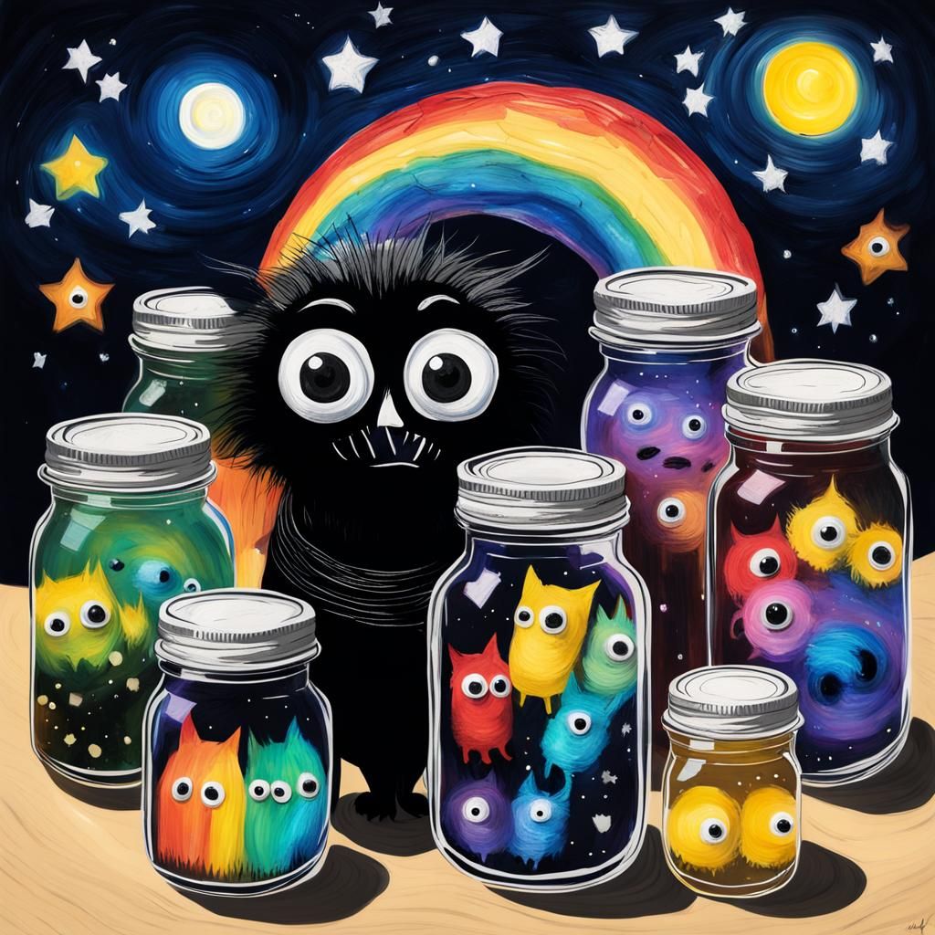 Gothic Creature with Googly Eyes: Starry Night Photogram