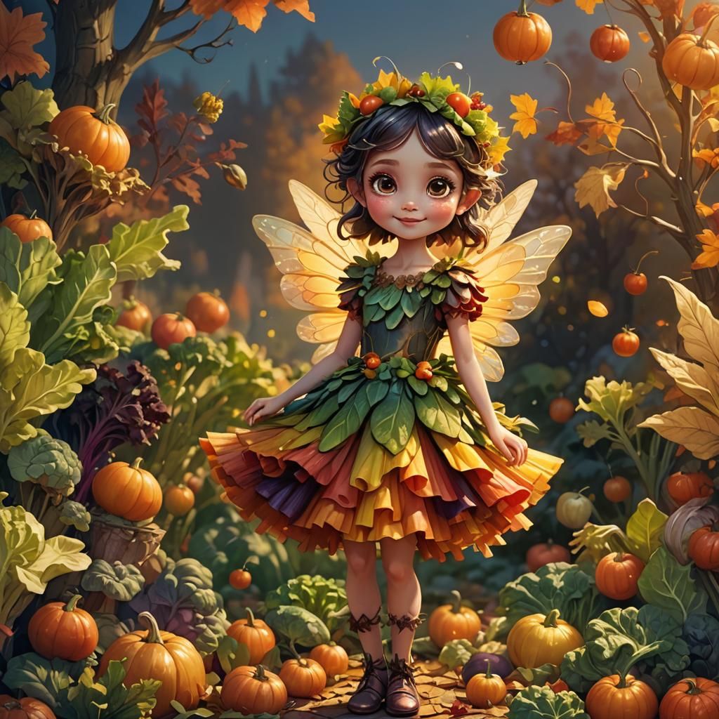 Autumn Vegetable Fairy in Chibi Style