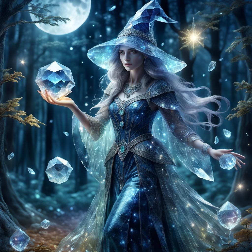 Whimsical Crystal Sorceress in Magical Forest