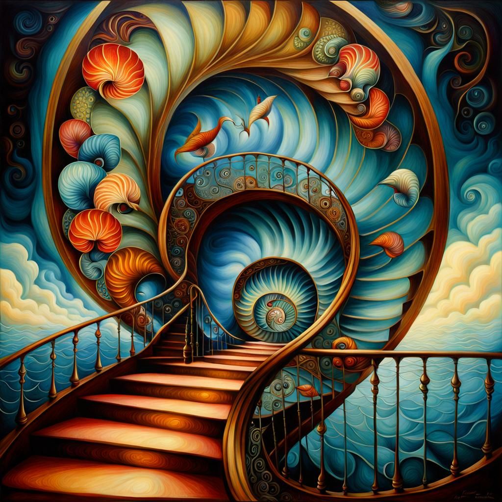 Exotic Fractal Nautilus Stairway in Vivid Hues