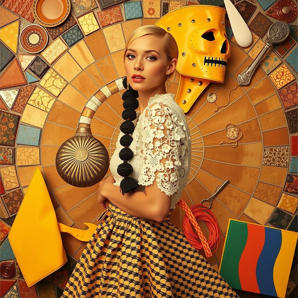 Glamorous Mosaic Goddess in Metallic Leather Armor