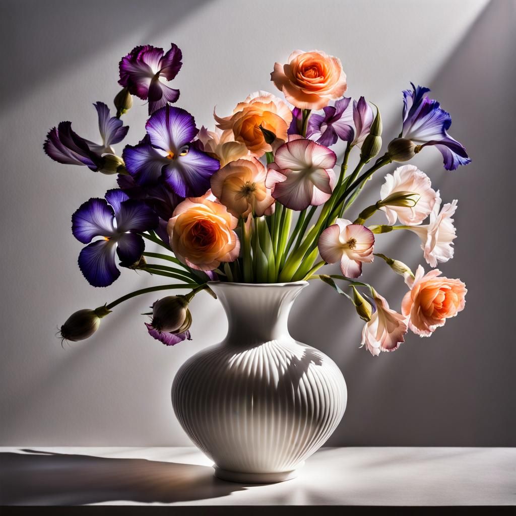 Photorealistic Garden Flower Still Life with Caustic Shadows
