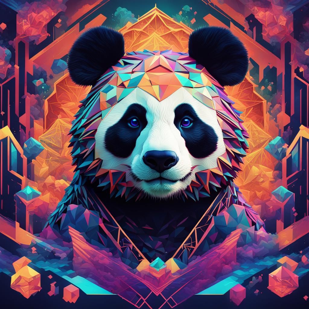 Psychedelic Geometric Panda Bear: Detailed Matte Painting