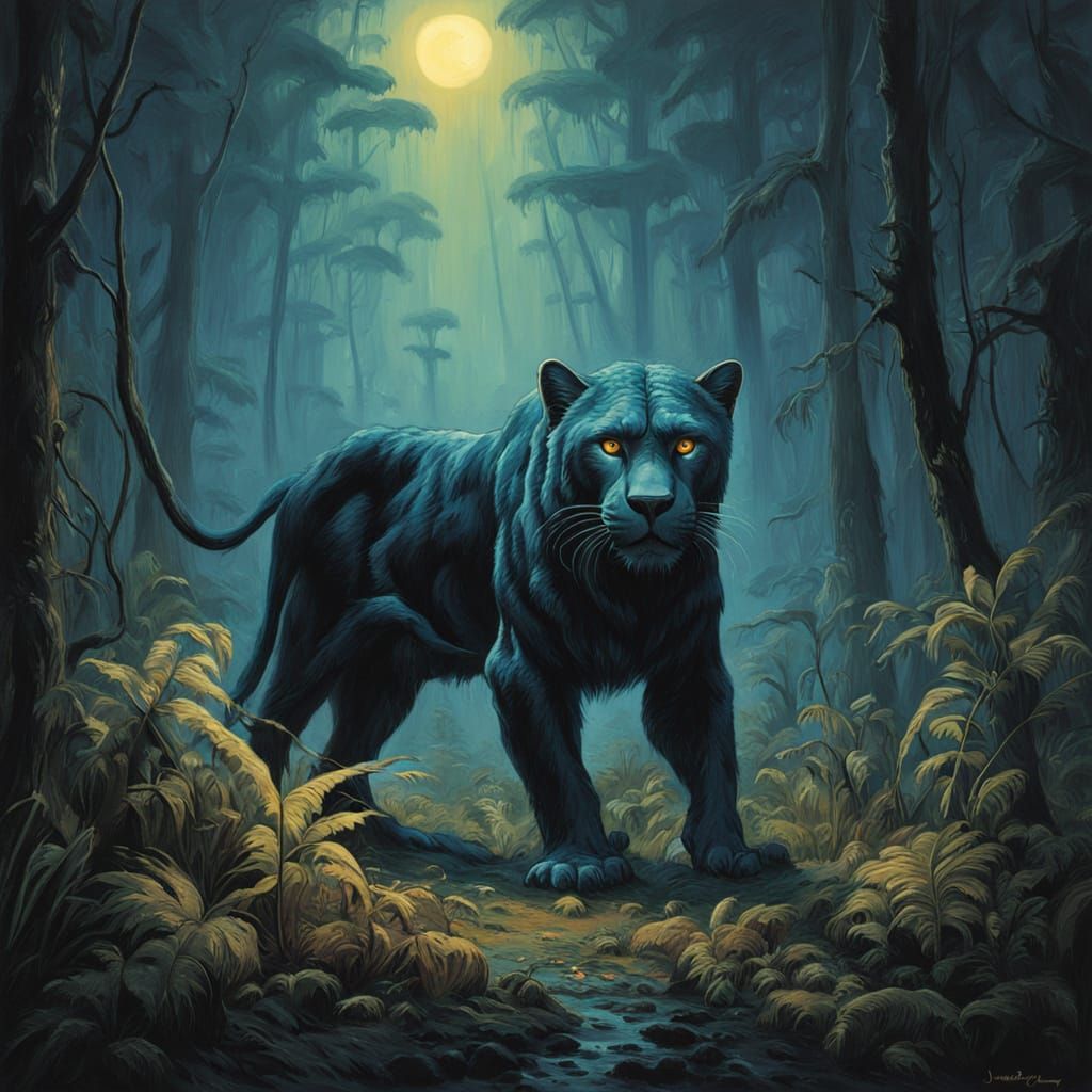 Spectral Panther Guarding Jungle in Dark Fantasy Style