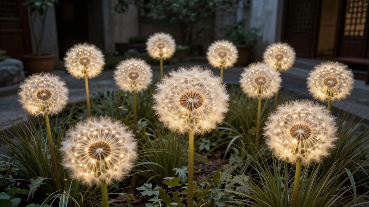 Giant Glowing Dandelions Illuminate Hidden Courtyard Maze
