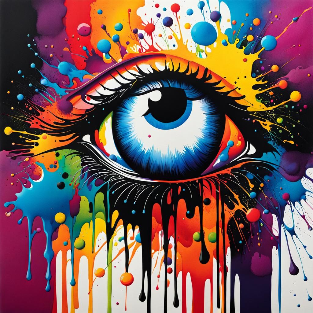 Eye Ink Splatter Painting with Dripping Technique
