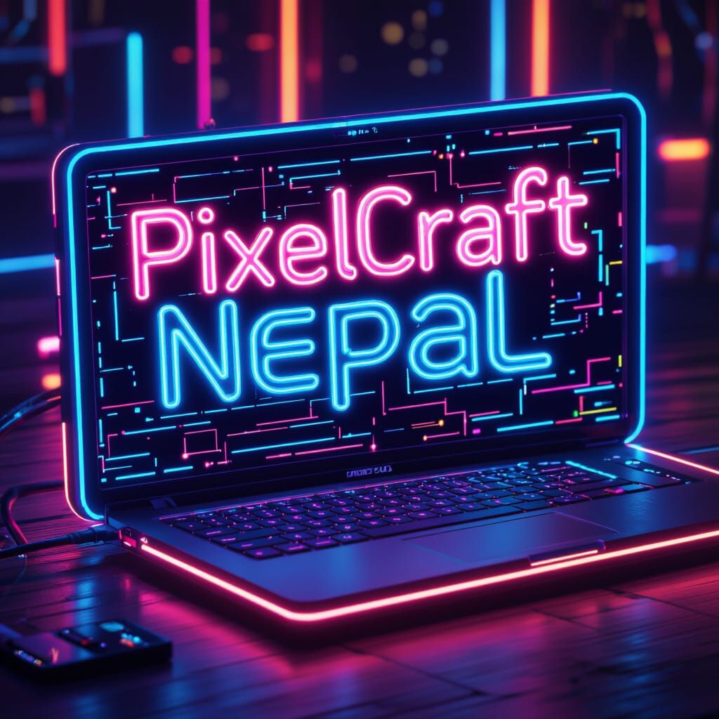 PixelCraft_Nepal Logo in Cyberpunk Neon Style