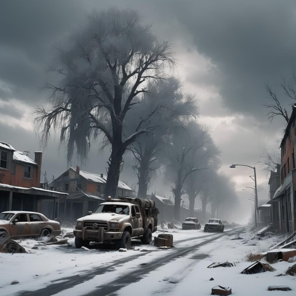 Frostbitten Cityscape in a Barren Post-Apocalyptic Winter