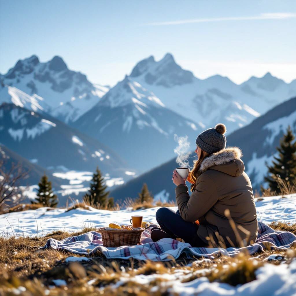 Serene Monday Morning Picnic With Snowy Mountains