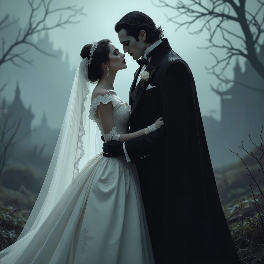 Vampire's Gothic Wedding: Eerie Elegance in Digital Art
