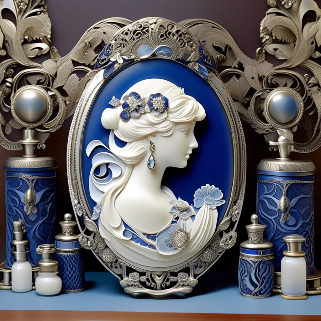 Abstract Cameo Jewelry Still Life with Volumetric Lighting