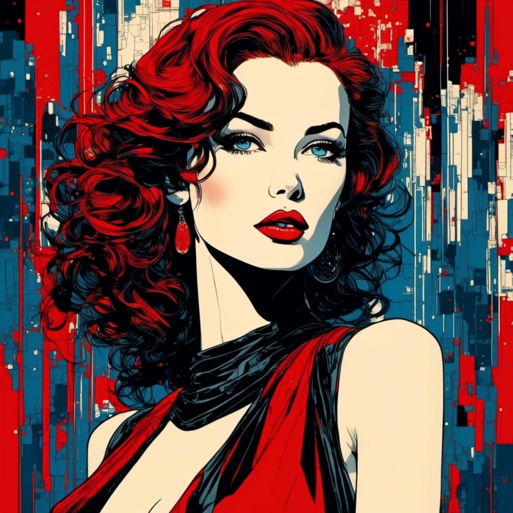 Elegant Model Portrait in Patrick Nagel Style