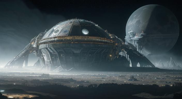 Astral Space City on the Moon: Digital Illustration