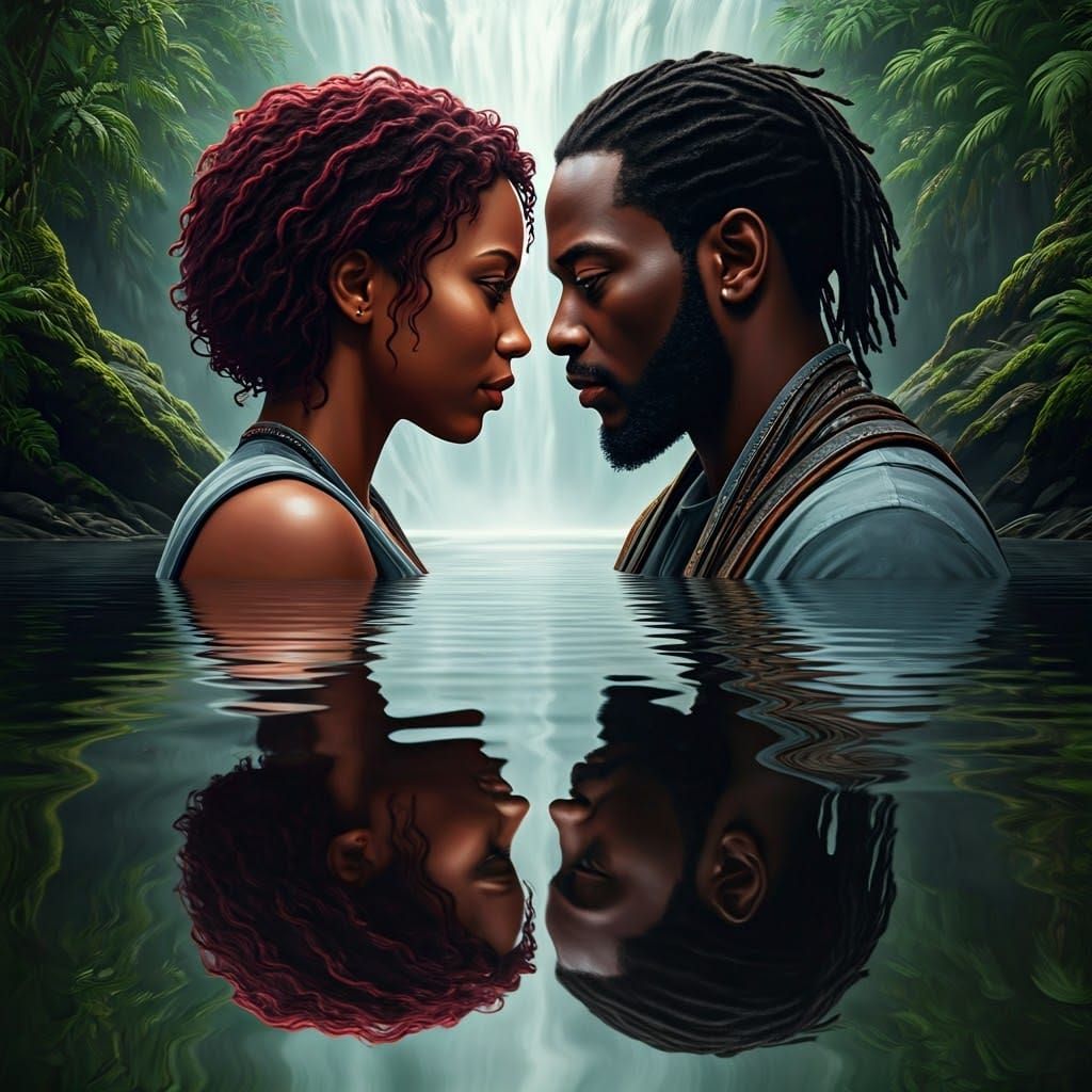 Jungle Waterfall Reflects a Loving Couple