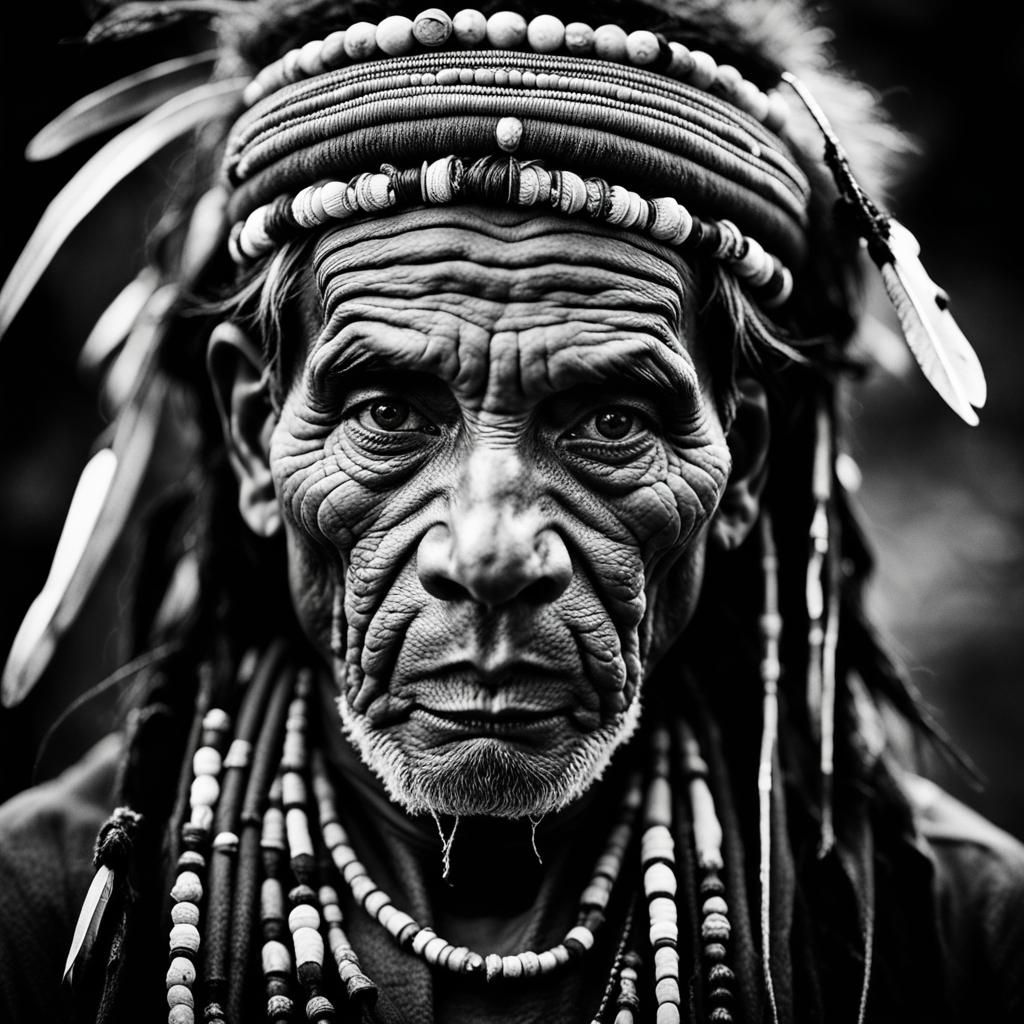 Peruvian Shaman Portrait in Black and White