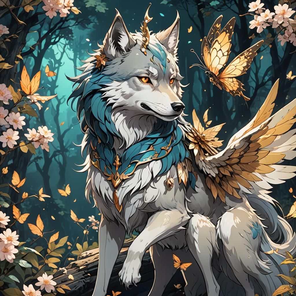 Anime Wolf-Fairy Hybrid in Cel-Shaded Style