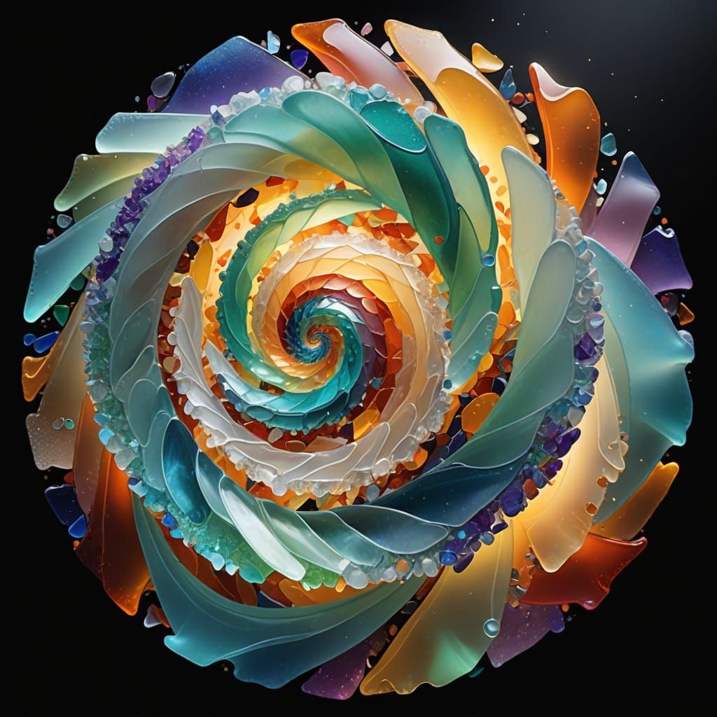 Abstract Sea Glass Vortex Sculpture With Ethereal Light