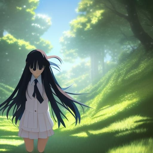 Anime Girl in School Uniform Ghibli Style