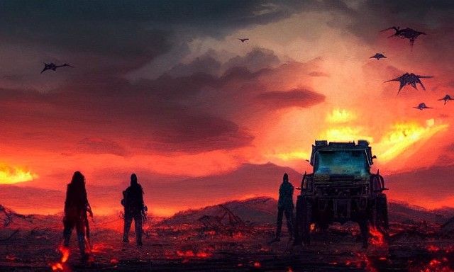 Epic Dragons in Post-Apocalyptic Sunset